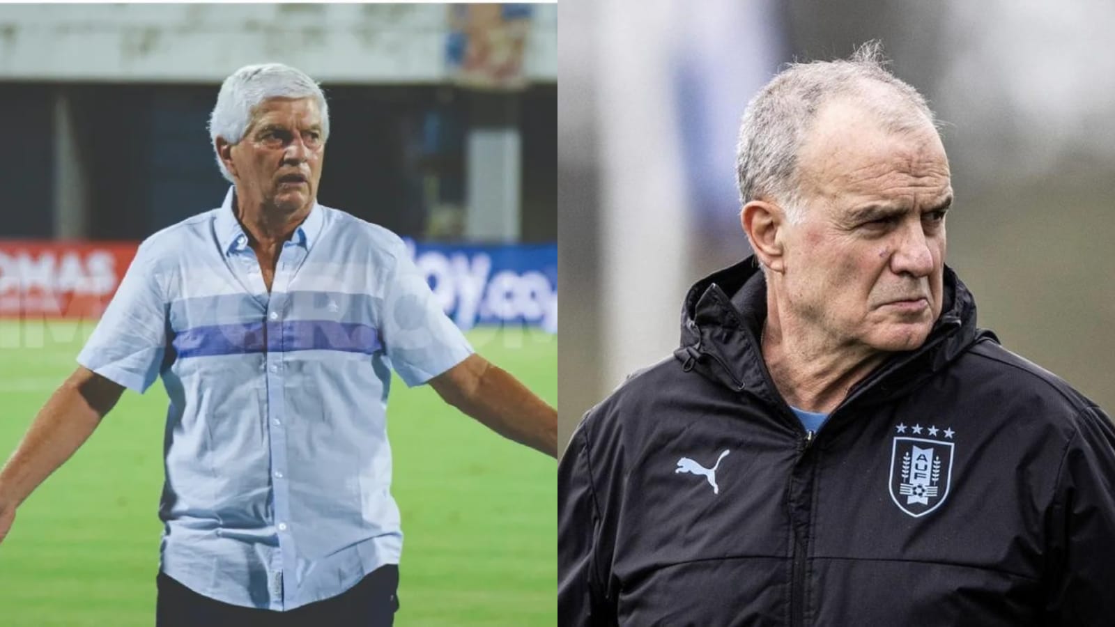 Julio Comesaña, director técnico, y Marcelo Bielsa, entrenador de Uruguay.