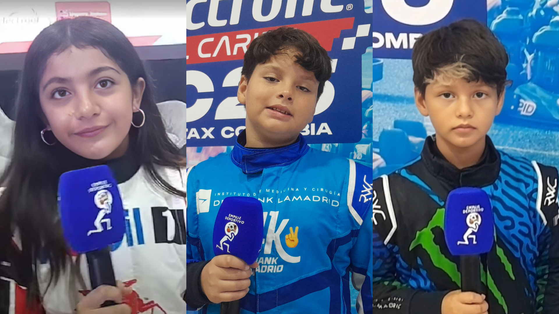 Mosaico de Alicia Ladino y los hermanos Manuel y Frank Lamadrid, competidores del GP Electrolit del Caribe 2025.