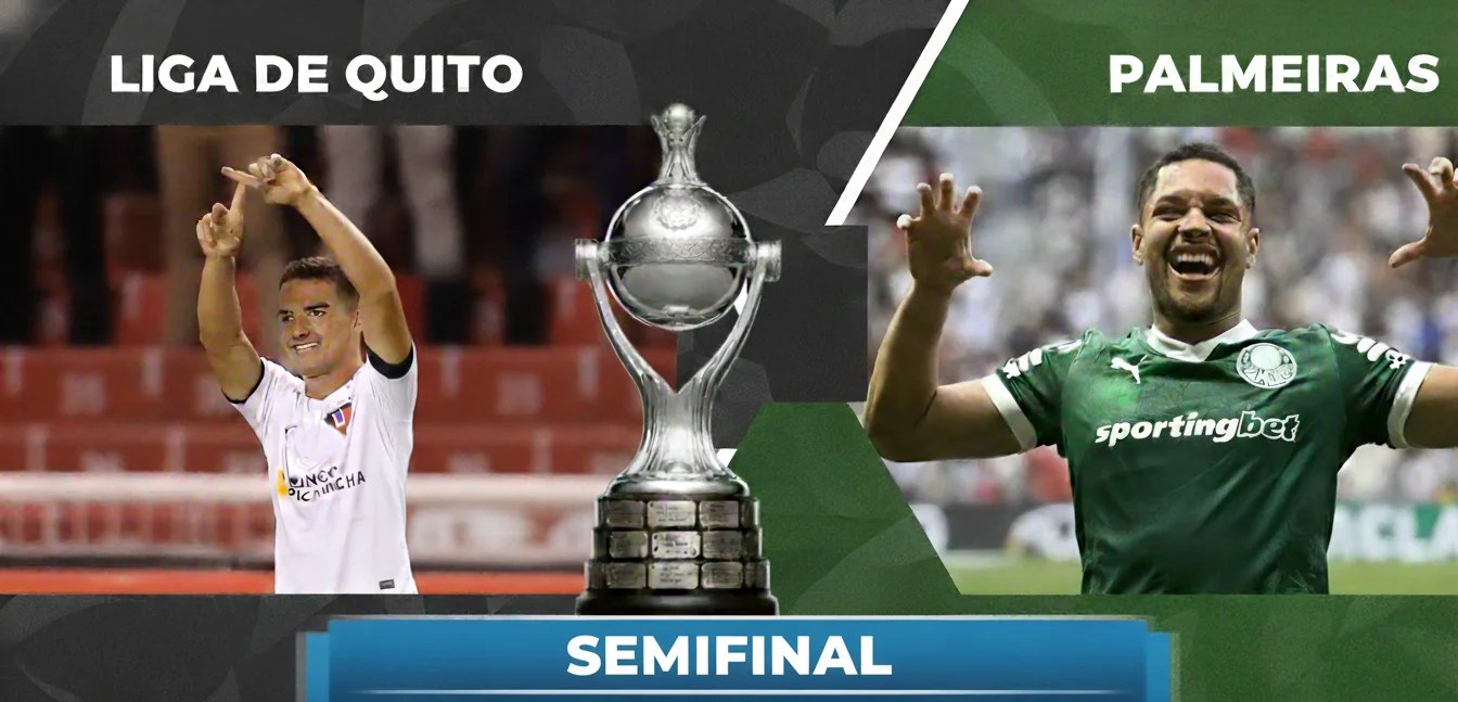 Diseño gráfico de Alexander Alvarado, extremo de Liga de Quito, y Vitor Roque, delantero de Palmeiras.