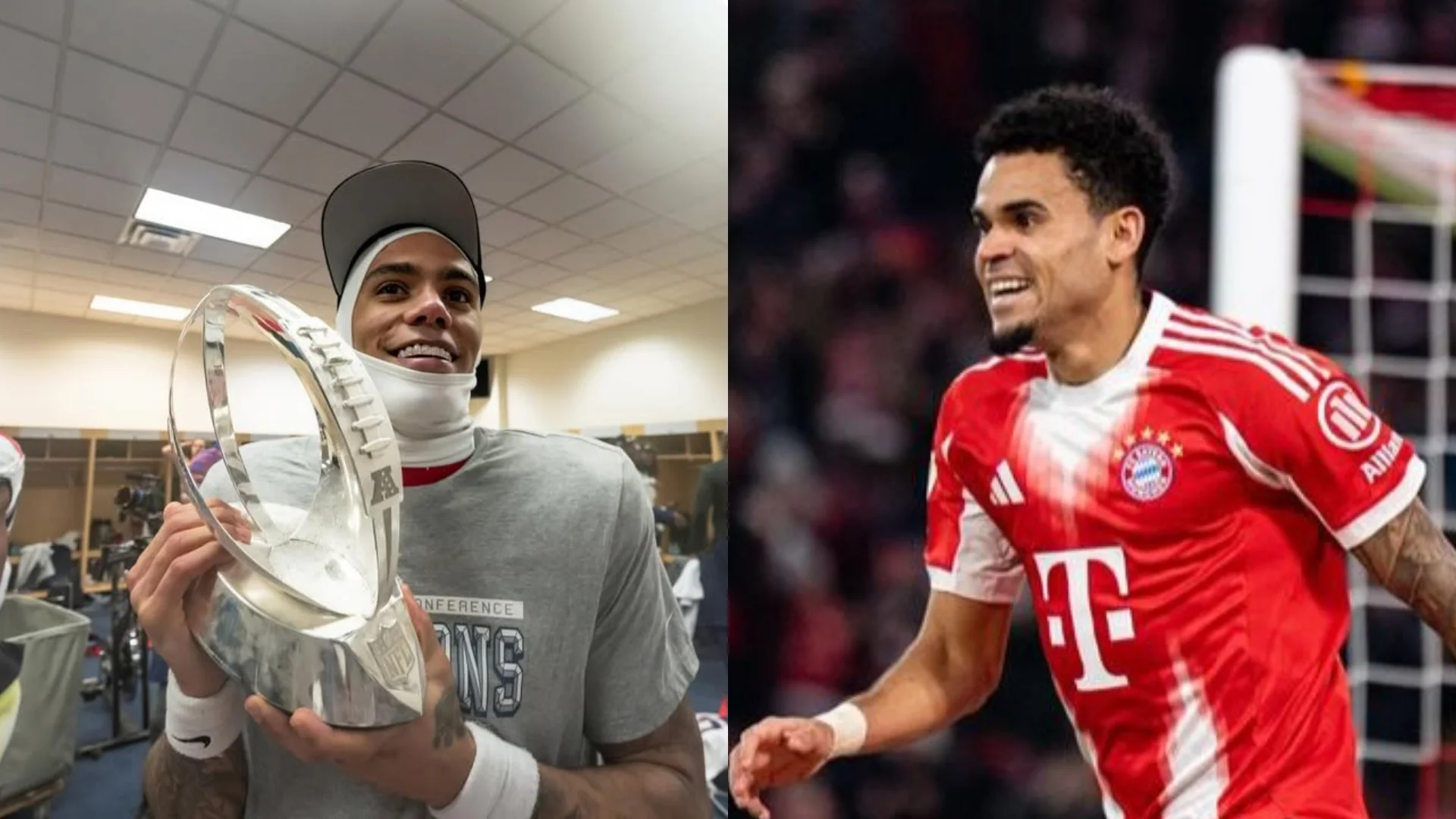 Mosaico de Christian González, estrella de los New England Patriots, y Luis Díaz, pilar del Bayern Múnich.