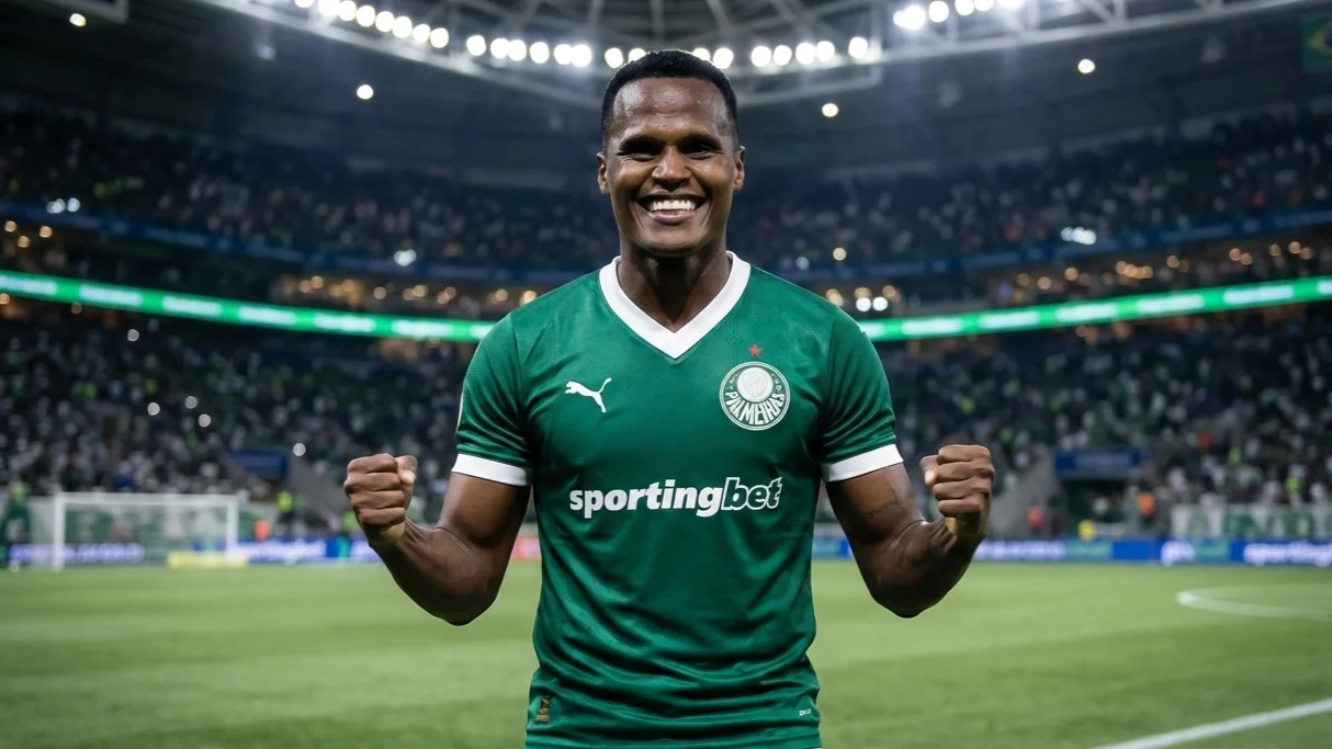 Diseño gráfico de Jhon Arias, extremo colombiano que vestiría los colores del Palmeiras.