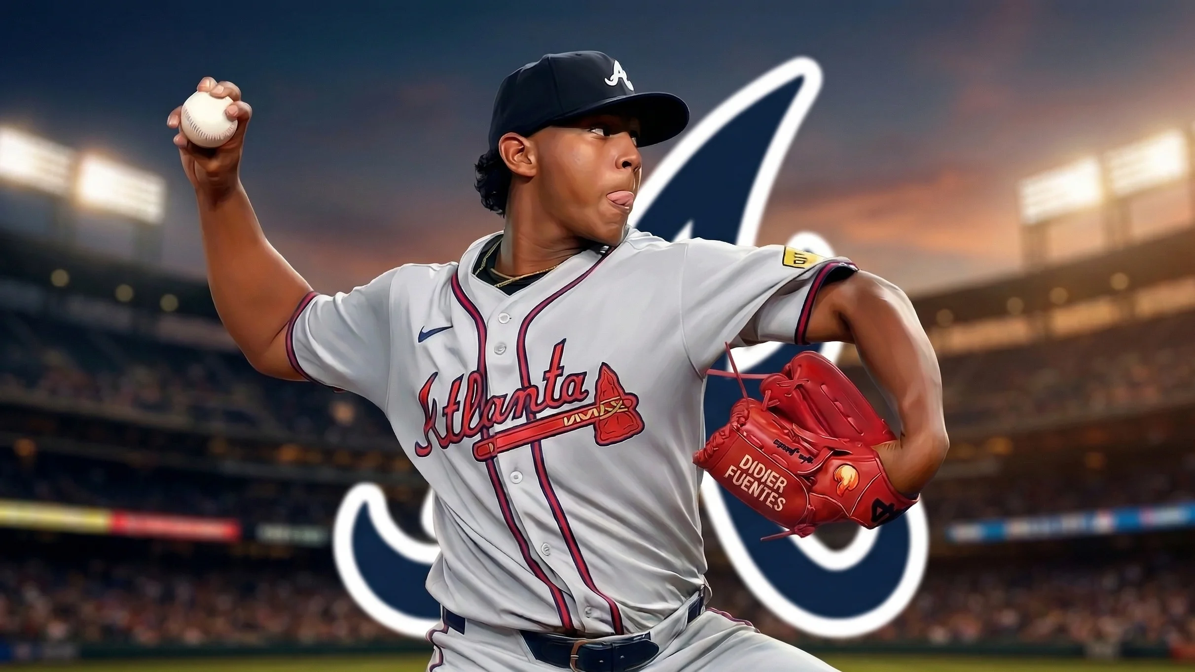 El colombiano Didier Fuentes se convirtió en el pelotero más joven de las Grandes Ligas en 2026 2 Diseño gráfico de Didier Fuentes, pelotero colombiano de los Bravos de Atlanta.