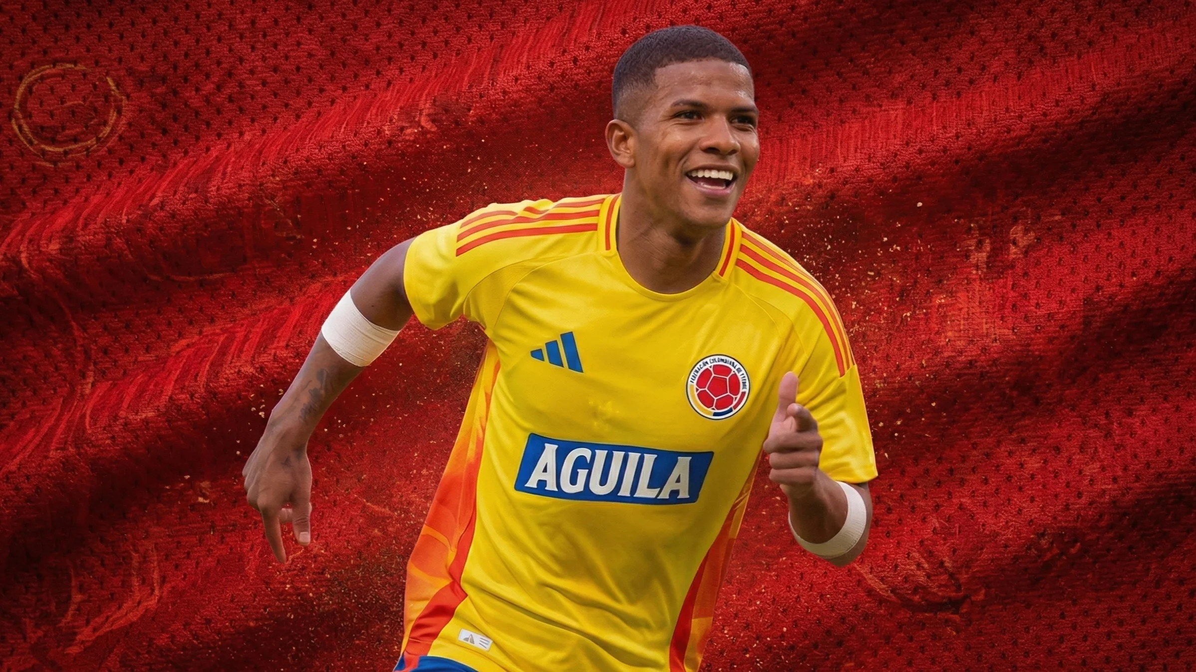 “El día que se dé, se dará, sin tanto cuento”: José Enamorado sobre su llegada a la selección Colombia 1 Diseño gráfico del extremo José Enamorado con la camiseta de la selección Colombia.