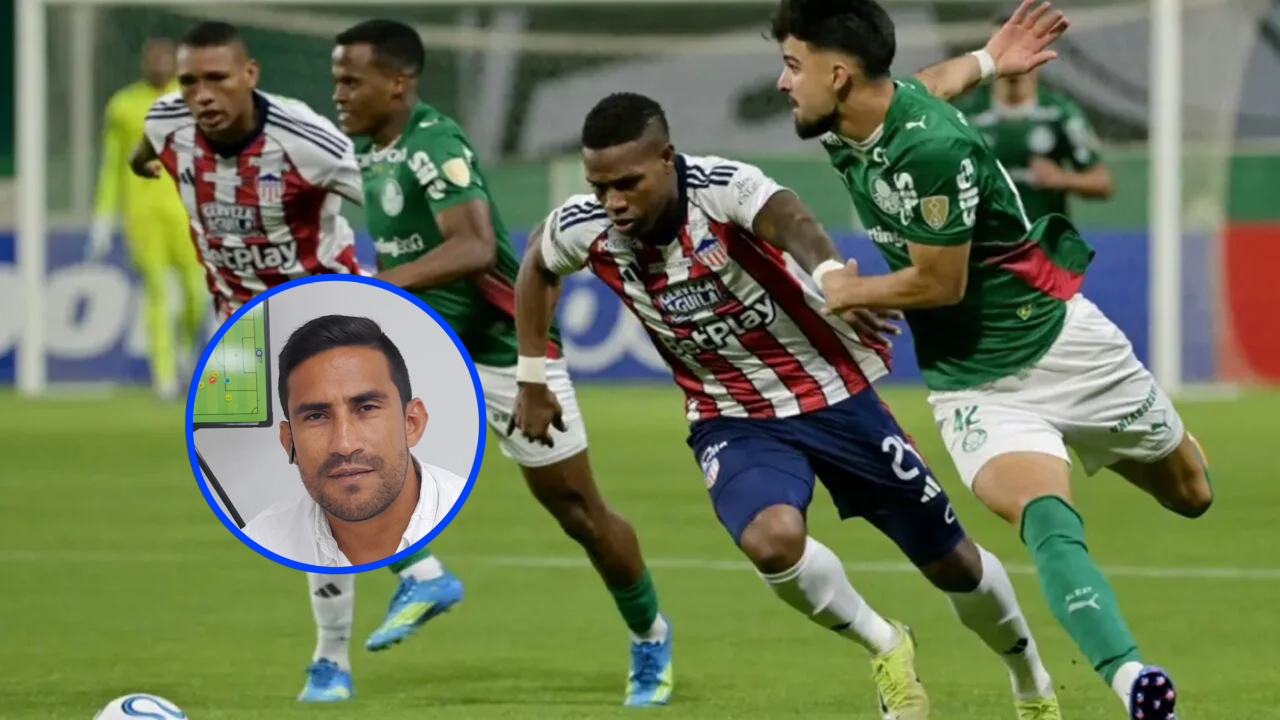 Fotografía de Jugadores de Junior y Palmeiras disputando un balón en la Copa Libertadores 2026, y el 'Ringo' Amaya.